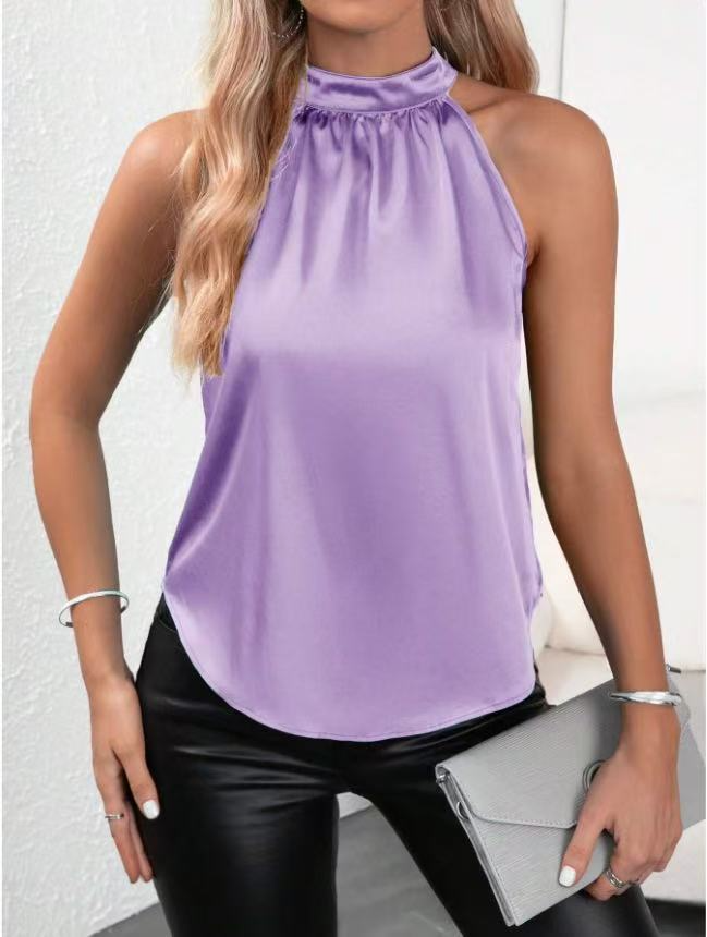 Satin Vest Women's Solid Color Off-shoulder Halter Sleeveless Top