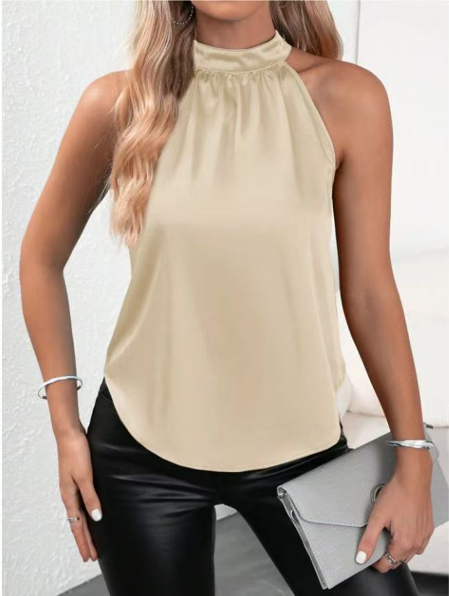 Satin Vest Women's Solid Color Off-shoulder Halter Sleeveless Top