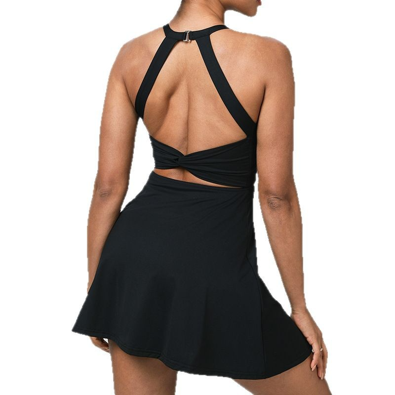 New Nude Feel Halter Beauty Back Exercise Dress Fake Two-piece Anti-exposure